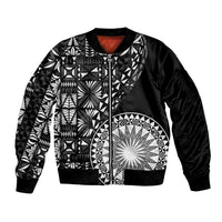 Black Tongan Ngatu Fonulei Pattern Sleeve Zip Bomber Jacket LT9 Unisex Black - Polynesian Pride