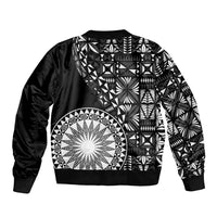 Black Tongan Ngatu Fonulei Pattern Sleeve Zip Bomber Jacket LT9 - Polynesian Pride
