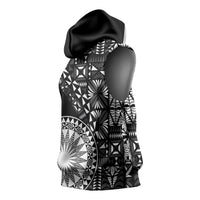Black Tongan Ngatu Fonulei Pattern Sleeveless Hoodie - Polynesian Pride
