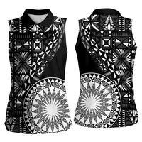 Black Tongan Ngatu Fonulei Pattern Women Sleeveless Polo Shirt