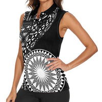 Black Tongan Ngatu Fonulei Pattern Women Sleeveless Polo Shirt