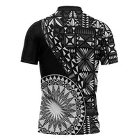 Black Tongan Ngatu Fonulei Pattern Zipper Polo Shirt - Polynesian Pride