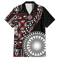 Red Tongan Ngatu Fonulei Pattern Family Matching Off The Shoulder Long Sleeve Dress and Hawaiian Shirt