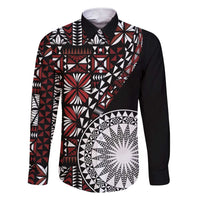 Red Tongan Ngatu Fonulei Pattern Family Matching Short Sleeve Bodycon Dress and Hawaiian Shirt
