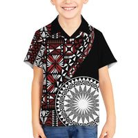 Red Tongan Ngatu Fonulei Pattern Family Matching Short Sleeve Bodycon Dress and Hawaiian Shirt