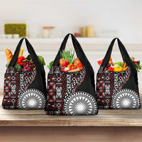 Red Tongan Ngatu Fonulei Pattern Grocery Bag