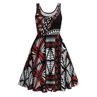 Red Tongan Ngatu Fonulei Pattern Midi Dress - Polynesian Pride