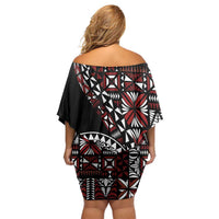 Red Tongan Ngatu Fonulei Pattern Off Shoulder Short Dress