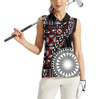 Red Tongan Ngatu Fonulei Pattern Women Sleeveless Polo Shirt