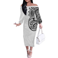 Hawaii and Japanese Culture Personalised Family Matching Off The Shoulder Long Sleeve Dress and Hawaiian Shirt With Polynesian Tribal Tattoo Style