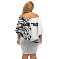 Hawaii and Japanese Culture Personalised Family Matching Off Shoulder Short Dress and Hawaiian Shirt With Polynesian Tribal Tattoo Style