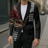 Hawaii and Japanese Oni Mask Personalised Blazer Kakau Pattern Dark Art Style - Polynesian Pride