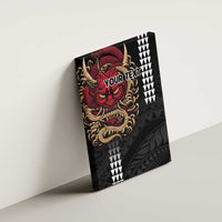 Hawaii and Japanese Oni Mask Personalised Canvas Wall Art Kakau Pattern Dark Art Style