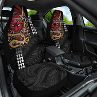 Hawaii and Japanese Oni Mask Personalised Car Seat Cover Kakau Pattern Dark Art Style