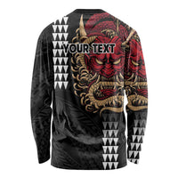 Hawaii and Japanese Oni Mask Personalised Long Sleeve Shirt Kakau Pattern Dark Art Style LT9 - Polynesian Pride