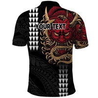 Hawaii and Japanese Oni Mask Personalised Polo Shirt Kakau Pattern Dark Art Style