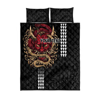Hawaii and Japanese Oni Mask Personalised Quilt Bed Set Kakau Pattern Dark Art Style