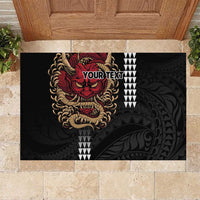 Hawaii and Japanese Oni Mask Personalised Rubber Doormat Kakau Pattern Dark Art Style LT9 Black - Polynesian Pride