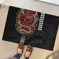 Hawaii and Japanese Oni Mask Personalised Rubber Doormat Kakau Pattern Dark Art Style LT9 - Polynesian Pride