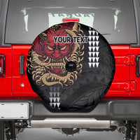 Hawaii and Japanese Oni Mask Personalised Spare Tire Cover Kakau Pattern Dark Art Style