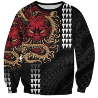Hawaii and Japanese Oni Mask Personalised Sweatshirt Kakau Pattern Dark Art Style