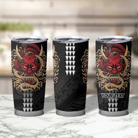 Hawaii and Japanese Oni Mask Personalised Tumbler Cup Kakau Pattern Dark Art Style
