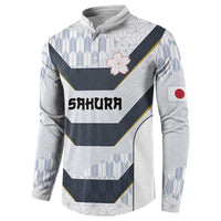 Japan Pacific Rugby 2022-23 Custom Button Sweatshirt Black Sakura Japanese Wave Pattern