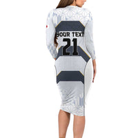 Japan Pacific Rugby 2022-23 Custom Long Sleeve Bodycon Dress Black Sakura Japanese Wave Pattern LT9 - Polynesian Pride
