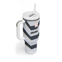 Japan Pacific Rugby 2022-23 Custom Tumbler With Handle Black Sakura Japanese Wave Pattern