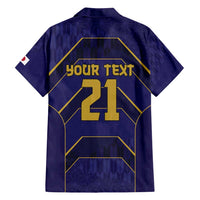 Japan Pacific Rugby 2022-23 Custom Family Matching Off Shoulder Short Dress and Hawaiian Shirt Blue Sakura Japanese Wave Pattern