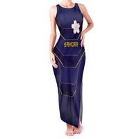 Japan Pacific Rugby 2022-23 Custom Family Matching Tank Maxi Dress and Hawaiian Shirt Blue Sakura Japanese Wave Pattern