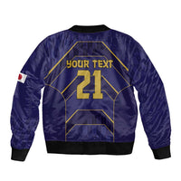 Japan Pacific Rugby 2022-23 Custom Sleeve Zip Bomber Jacket Blue Sakura Japanese Wave Pattern LT9 - Polynesian Pride