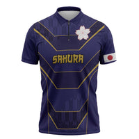 Japan Pacific Rugby 2022-23 Custom Zipper Polo Shirt Blue Sakura Japanese Wave Pattern - Polynesian Pride