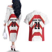 Japan Pacific Rugby 2022-23 Custom Couples Matching Off The Shoulder Long Sleeve Dress and Hawaiian Shirt Red Sakura Japanese Wave Pattern LT9 - Polynesian Pride