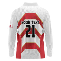 Japan Pacific Rugby 2022-23 Custom Long Sleeve Polo Shirt Red Sakura Japanese Wave Pattern