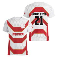 Japan Pacific Rugby 2022-23 Custom Women V-Neck T-Shirt Red Sakura Japanese Wave Pattern