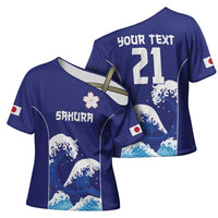 Japan Pacific Rugby Custom Cross Shoulder Shirt Go Sakura Japanese Wave Pattern - Polynesian Pride