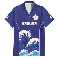 Japan Pacific Rugby Custom Family Matching Short Sleeve Bodycon Dress and Hawaiian Shirt Go Sakura Japanese Wave Pattern LT9 Dad's Shirt - Short Sleeve Blue - Polynesian Pride