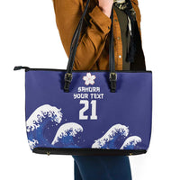 Japan Pacific Rugby Custom Leather Tote Bag Go Sakura Japanese Wave Pattern