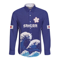 Japan Pacific Rugby Custom Long Sleeve Button Shirt Go Sakura Japanese Wave Pattern