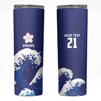 Japan Pacific Rugby Custom Skinny Tumbler Go Sakura Japanese Wave Pattern LT9 Blue - Polynesian Pride