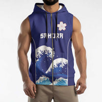 Japan Pacific Rugby Custom Sleeveless Zip Hoodie Go Sakura Japanese Wave Pattern - Polynesian Pride