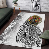 Japanese Samurai Warrior Area Rug White Polynesian Tattoo Style