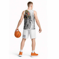 Japanese Samurai Warrior Basketball Jersey White Polynesian Tattoo Style - Polynesian Pride