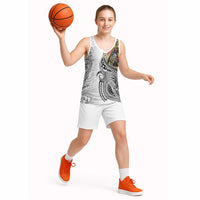 Japanese Samurai Warrior Basketball Jersey White Polynesian Tattoo Style - Polynesian Pride