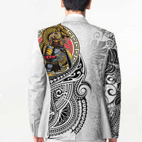 Japanese Samurai Warrior Blazer White Polynesian Tattoo Style - Polynesian Pride