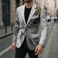 Japanese Samurai Warrior Blazer White Polynesian Tattoo Style - Polynesian Pride