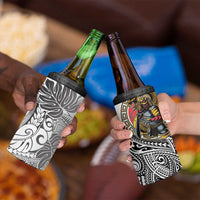 Japanese Samurai Warrior 4 in 1 Can Cooler Tumbler White Polynesian Tattoo Style