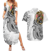 Japanese Samurai Warrior Couples Matching Summer Maxi Dress and Hawaiian Shirt White Polynesian Tattoo Style