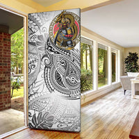 Japanese Samurai Warrior Door Cover White Polynesian Tattoo Style - Polynesian Pride